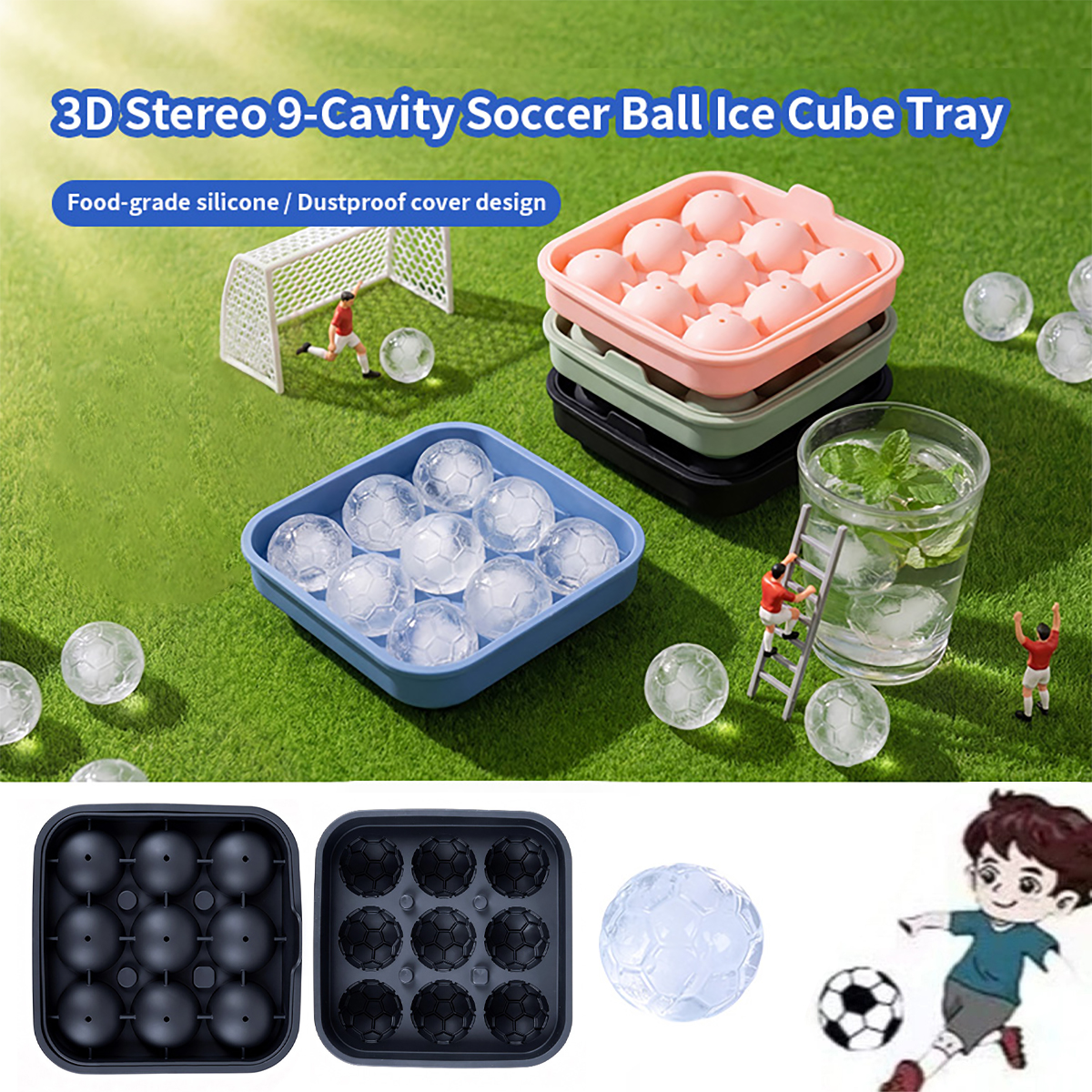Bocce Ball Set - 1Pcs Football-Themed Silicone Ice Tray, 9-Cavity